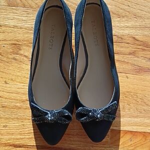 Talbots Black Flats with Bow Accent Women Size 8.5 M